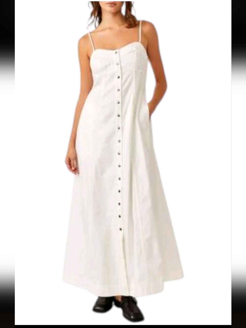 Free People Just Jill White Denim Maxi Dress with Slim Straps_M